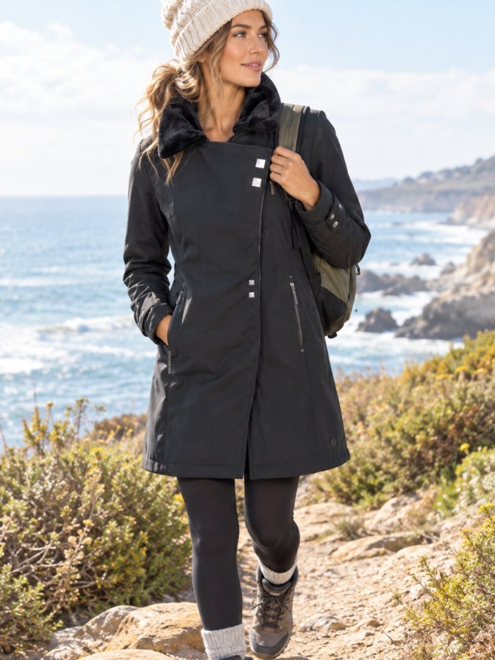 Mountain Hardwear Women's Black Sherpa Faux Fur Long Coat M Lined Gorpcore City